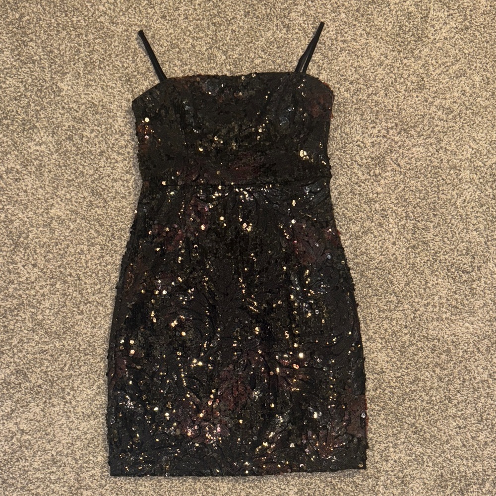 Guess Sparkling Black And Red Mini Dress